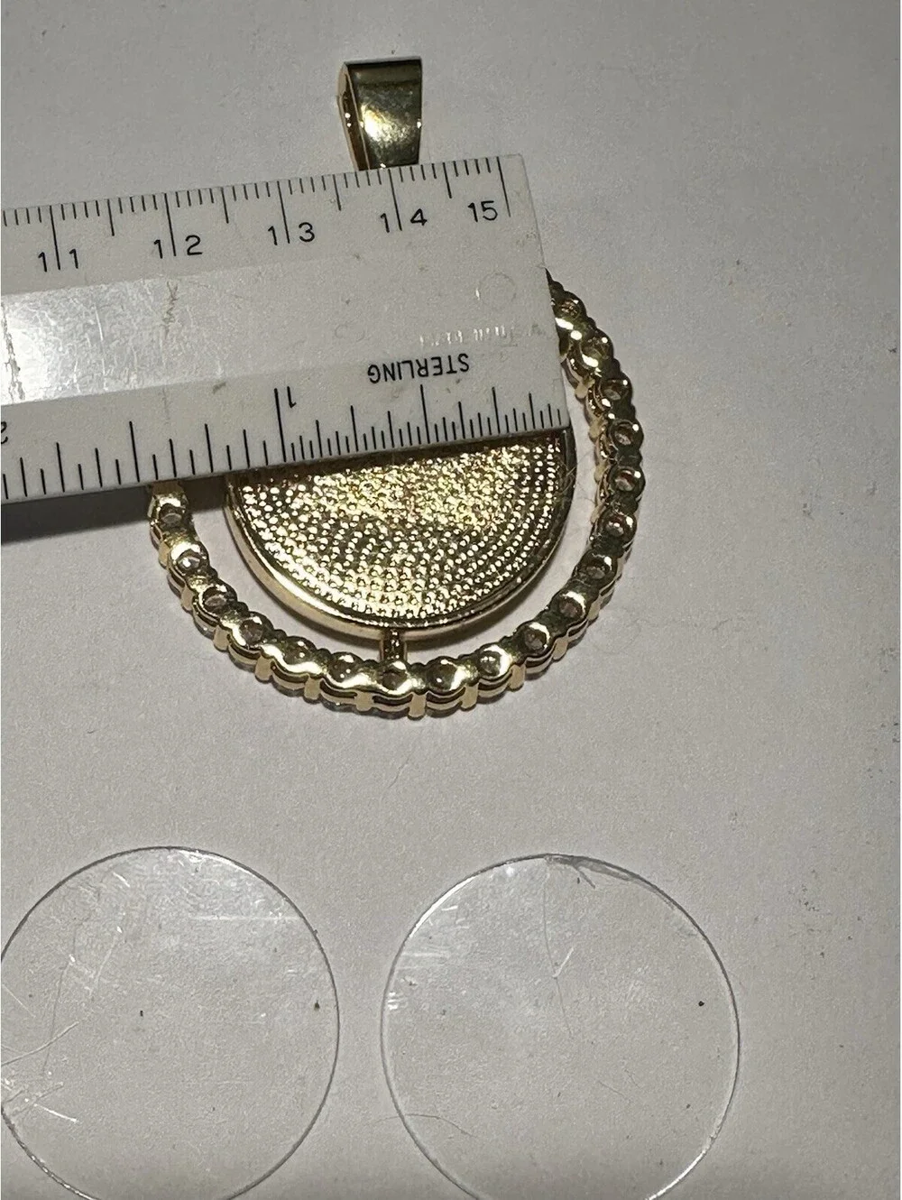 Gold Plated Coin Bezel Pendant Iced Out Rhinestone Medallion with Crystals